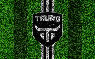 Tauro FC, 4k, logotyp, fotboll gr&#228;smatta, Panama football club, vit svarta linjer, gr&#228;s konsistens, emblem, Panamas Football League, Panama City, Panama, fotboll