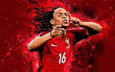 4k, Renato Sanches, abstract art, Portugal National Team, fan art, Sanches, soccer, footballers, neon lights, Portuguese football team