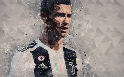Cristiano Ronaldo, 4k, art, Juventus FC, geometric art, portrait, Portuguese footballer, Serie A, Italy