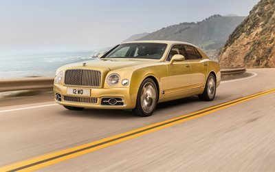 Bentley Mulsanne, 2017, luxury cars, gold Bentley, golden Mulsanne