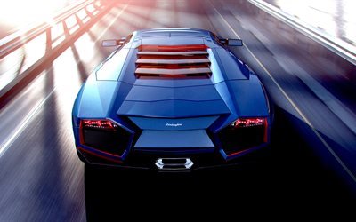 Lamborghini, CGI Artwork, 2017, sports car, blue Lamborghini