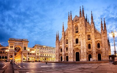 Cathedral Square, Milan, Cathedral, Italy, evening