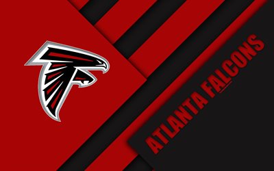 Atlanta Falcons, 4K, logo, NFL, red black abstraction, material design, American football, Atlanta, Georgia, USA, National Football League