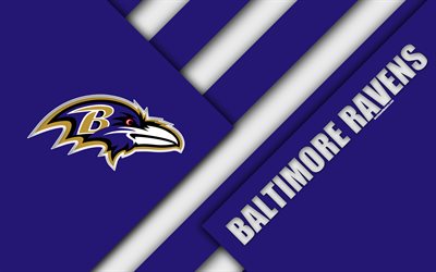 Baltimore Ravens, 4k, logo, NFL, sininen valkoinen abstraktio, materiaali suunnittelu, Amerikkalainen jalkapallo, Baltimore, Maryland, USA, National Football League