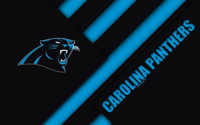 Carolina Panthers, 4k, logo, NFL, sininen musta abstraktio, materiaali suunnittelu, Amerikkalainen jalkapallo, Charlotte, Pohjois-Carolina, USA, National Football League