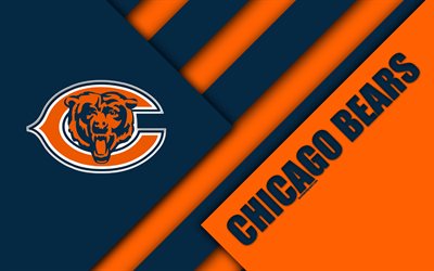 Chicago Bears, 4k, logotyp, NFL, orange bl&#229; abstraktion, material och design, Amerikansk fotboll, Chicago, Illinois, USA, National Football League