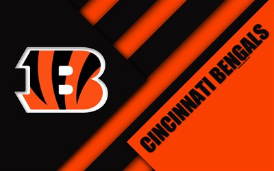 Cincinnati Bengals, 4k, logo, NFL, nero, arancione astrazione, il design dei materiali, football Americano, Cincinnati, Ohio, stati UNITI, Lega Nazionale di Football americano