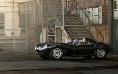 Jaguar D-Type, 4k, 1956 cars, racing cars, retro cars, D-Type, Jaguar