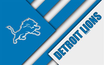 Detroit Lions, 4k, logotyp, NFL, bl&#229; vit abstraktion, material och design, Amerikansk fotboll, Detroit, Michigan, USA, National Football League, NFC North
