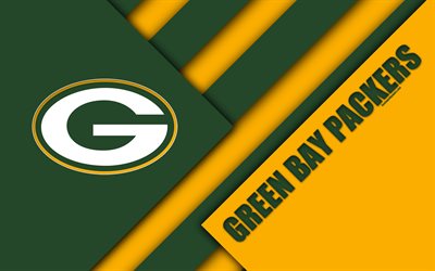 Green Bay Packers, 4k, logotyp, NFC North, NFL, gr&#246;n gul abstraktion, material och design, Amerikansk fotboll, Green Bay, Wisconsin, USA, National Football League