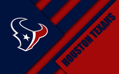Houston Texans, AFC South, 4k, logotyp, NFL, bl&#229; r&#246;d abstraktion, material och design, Amerikansk fotboll, Houston, Texas, USA, National Football League, American Football Conference