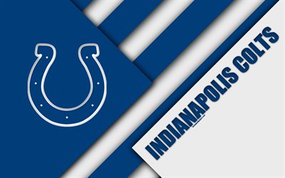 Indianapolis Colts, 4k, logo, NFL, azul branco abstra&#231;&#227;o, AFC Sul, design de material, Futebol americano, Indianapolis, Indiana, EUA, A Liga Nacional De Futebol