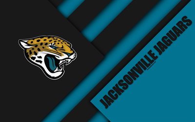 Jacksonville Jaguar, AFC G&#252;ney, 4k, logo, NFL, mavi siyah soyutlama, malzeme tasarım, Amerikan Futbolu, Jacksonville, Florida, ABD Ulusal Futbol Ligi, Amerikan Futbol Konferansı