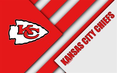 Kansas City Chiefs, AFC West, 4k, logo, NFL, kırmızı beyaz soyutlama, malzeme tasarım, Amerikan Futbolu, Kansas City, Missouri, ABD Ulusal Futbol Ligi, Amerikan Futbol Konferansı