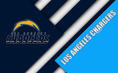 Los Angeles Chargers, 4k, AFC West, logo, NFL, blue white abstraction, material design, American football, Los Angeles, California, USA, National Football League