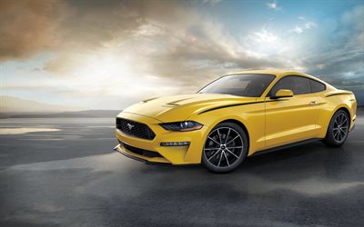 El Ford Mustang GT, desierto, 2018 coches, offroad, supercars, Ford