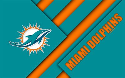 Miami Dolphins, della AFC East, 4k, logo, NFL, verde, arancione astrazione, il design dei materiali, football Americano, Miami, Florida-stati UNITI, Lega Nazionale di Football americano