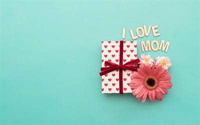 Mothers day, I Love Mom, May 13, gifts, pink gerberas