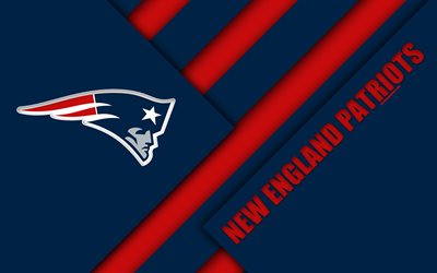 New England Patriots, 4k, logo, NFL, blue red abstraction, AFC East, material design, American football, New England, USA, National Football League