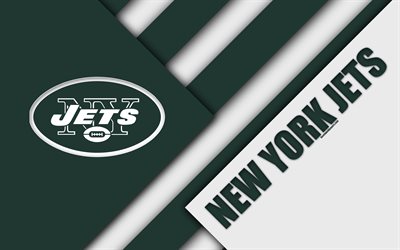 New York Jets, AFC East, 4k, logo, NFL, green white abstraction, material design, American football, New York, USA, National Football League