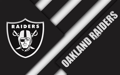 Oakland Raiders, 4k, logo, NFL, black and white abstraction, material design, American football, Auckland, California, USA, National Football League