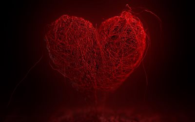 kırmızı kalp, 4k, sanat, 3d kalp, yaratıcı, dize kalp