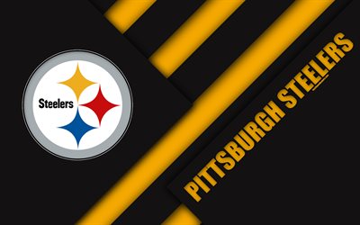 Pittsburgh Steelers, 4k, AFC Norte, logo, NFL, preto amarelo abstra&#231;&#227;o, design de material, Futebol americano, Pittsburgh, Pensilv&#226;nia, EUA, A Liga Nacional De Futebol