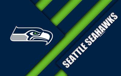 Seattle Seahawks, NFC West, 4k, logo, NFL, blue green abstraction, material design, American football, Seattle, Washington, USA, National Football League