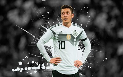 Mesut Ozil, 4k, サッカー星, グランジ, ドイツ国立チーム, サッカー選手, サッカー, Ozil