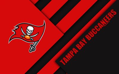 Tampa Bay Buccaneers, 4K, NFC South, logo, NFL, red black abstraction, material design, American football, Tampa, Florida, USA, National Football League