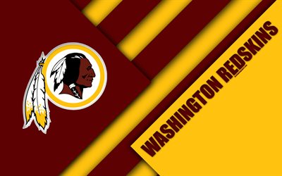 Washington Redskins, 4k, logo, NFL, red yellow abstraction, material design, American football, Washington, USA, National Football League