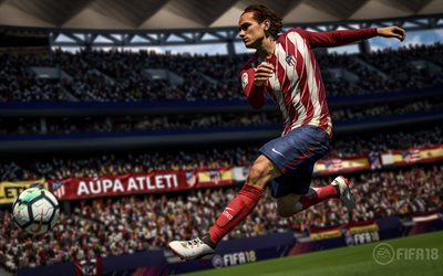Antoine Griezmann, 4k, FIFA 18, 2017 games, football simulator, Atletico Madrid, FIFA