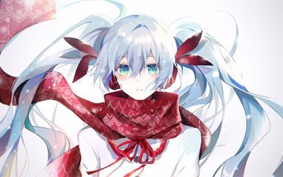 Miku Hatsune, Vocaloid Characters, winter, manga, artwork, Vocaloid, girl with blue eyes, Hatsune Miku