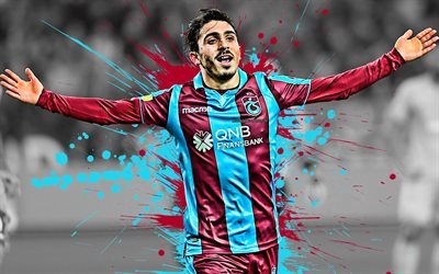 Abdulkadir Omur, 4k, Turkish football player, Trabzonspor, midfielder, violet blue paint splashes, creative art, Turkey, football, grunge