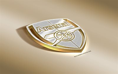 Arsenal FC, Engelska football club, golden logotyp med silver, London, England, Premier League, 3d gyllene emblem, kreativa 3d-konst, fotboll, F&#246;renade Kungariket
