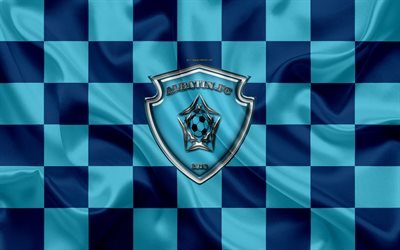 Al-Batin FC, 4k, logo, creative art, sininen ruudullinen lippu, Saudi football club, Saudi Professional League, silkki tekstuuri, Hafar Al-Batin, Saudi-Arabia, jalkapallo, Al Batin Club