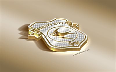 Il Cardiff City FC, club di calcio inglese, logo dorato con argento, Cardiff, Galles, Inghilterra, Premier League, 3d, dorato, emblema, creativo, arte 3d, calcio, Regno Unito
