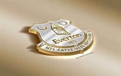 L&#39;Everton FC, club di calcio inglese, logo dorato con argento, Liverpool, in Inghilterra, in Premier League, 3d, dorato, emblema, creativo, arte 3d, calcio, Regno Unito