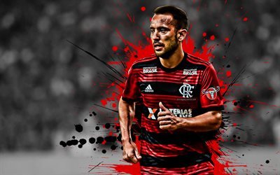 Everton Ribeiro, 4k, Brazilian football player, Flamengo, attacking midfielder, red-black paint splashes, creative art, Serie A, Brazil, football, grunge
