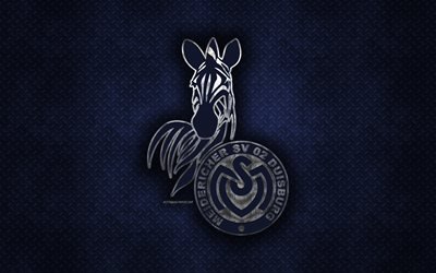 Duisburg FC, sininen metalli tausta, Bundesliga 2, saksalainen jalkapalloseura, metalli-logo, jalkapallo, MSV Duisburg, Saksa, Duisburg-logo