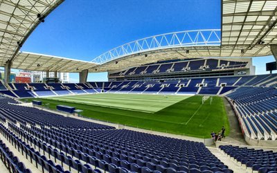Estadio do Dragao, 4k, empty stadium, Porto stadium, soccer, Dragau stadium, football stadium, Porto, Portugal, Porto FC, Portuguese stadiums