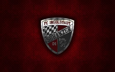 FC Ingolstadt 04 FC, bl&#229; metall bakgrund, Bundesliga 2, tysk fotboll club, metall-logotyp, fotboll, FC Ingolstadt 04, Tyskland, Ingolstadt 04 logotyp