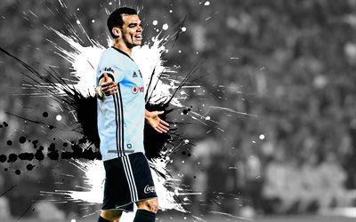 Pepe, 4k, calciatore portoghese, Besiktas, il difensore, in bianco e nero schizzi di vernice, arte creativa, la Turchia, il calcio, il grunge