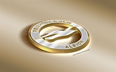 Brighton Hove Albion FC, English football club, golden silver logo, Brighton and Hove, England, Premier League, 3d golden emblem, creative 3d art, football, United Kingdom