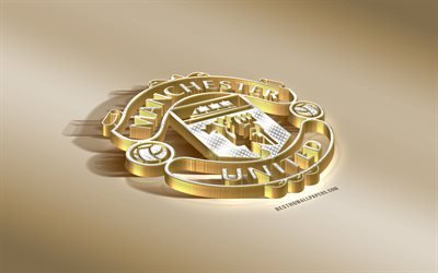Manchester United FC, MU FC, İngiltere Futbol Kul&#252;b&#252;, altın g&#252;m&#252;ş logo, Manchester, İngiltere, İngiltere Premier Ligi, 3d altın amblemi, yaratıcı 3d sanat, futbol, Birleşik Krallık