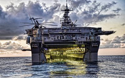 USS Iwo Jima, HDR, LHD 7, mar, 4k, barcos de asalto, la Marina de los Estados unidos, ej&#233;rcito, Marina de los EEUU