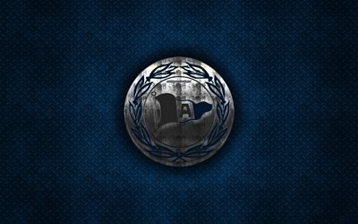 arminia bielefeld fc, blau metall-hintergrund, bundesliga 2, fussball-club, metall-logo, football, fu&#223;ball, dsc arminia bielefeld, arminia bielefeld-logo
