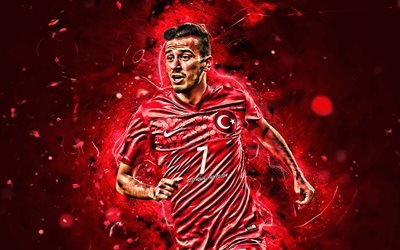 Oguzhan Ozyakup, joy, Turkey National Team, goal, soccer, footballers, Ozyakup, abstract art, midfielder, neon lights, Turkish football team
