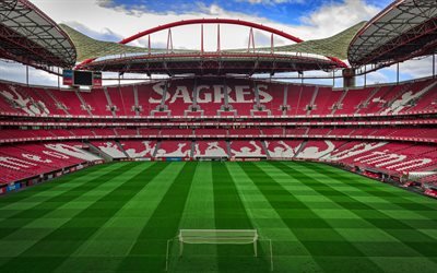 Benfica Stadium, 4k, HDR, Estadio da Luz, tyhj&#228; stadion, jalkapallo-stadion, jalkapallo, Benfica arena, Lissabonin, Portugali, Portugalin stadionit