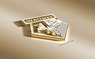 Watford FC, Englannin football club, golden hopea tunnus, Watford, Englanti, Premier League, 3d kultainen tunnus, luova 3d art, jalkapallo, Yhdistynyt Kuningaskunta